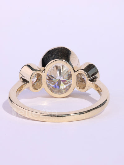 1.0CT Oval Cut Bezel Setting Three Stone Engagement Ring