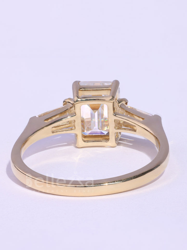 1.50CT Emerald Cut Three Stone Moissanite Diamond Engagement Ring