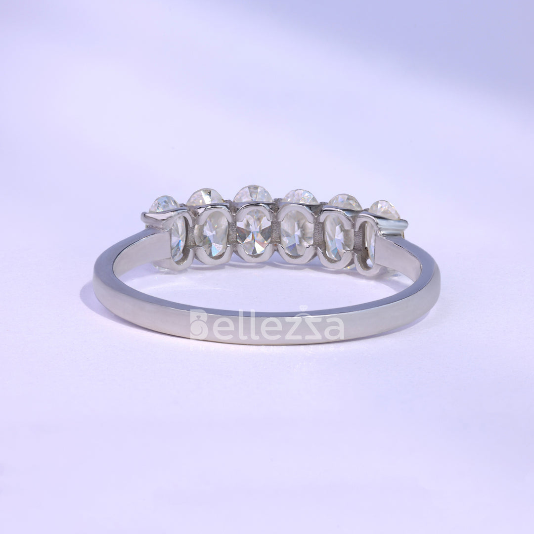 1.20TCW Oval Cut Six Diamond Moissanite Wedding Band - Ready To Ship