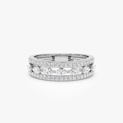Double Row Floating Marquise and Round Wedding Band