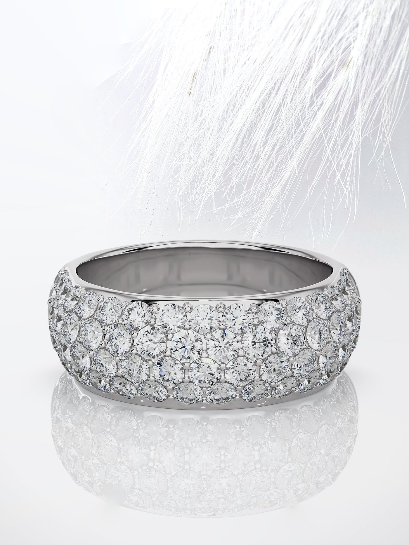 Round Cut Clustered Moissanite Men's Wedding Band In White Gold