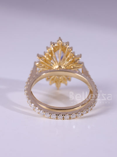 3.0CT Marquise Cut Cluster Vintage Moissanite Bridal Ring Set