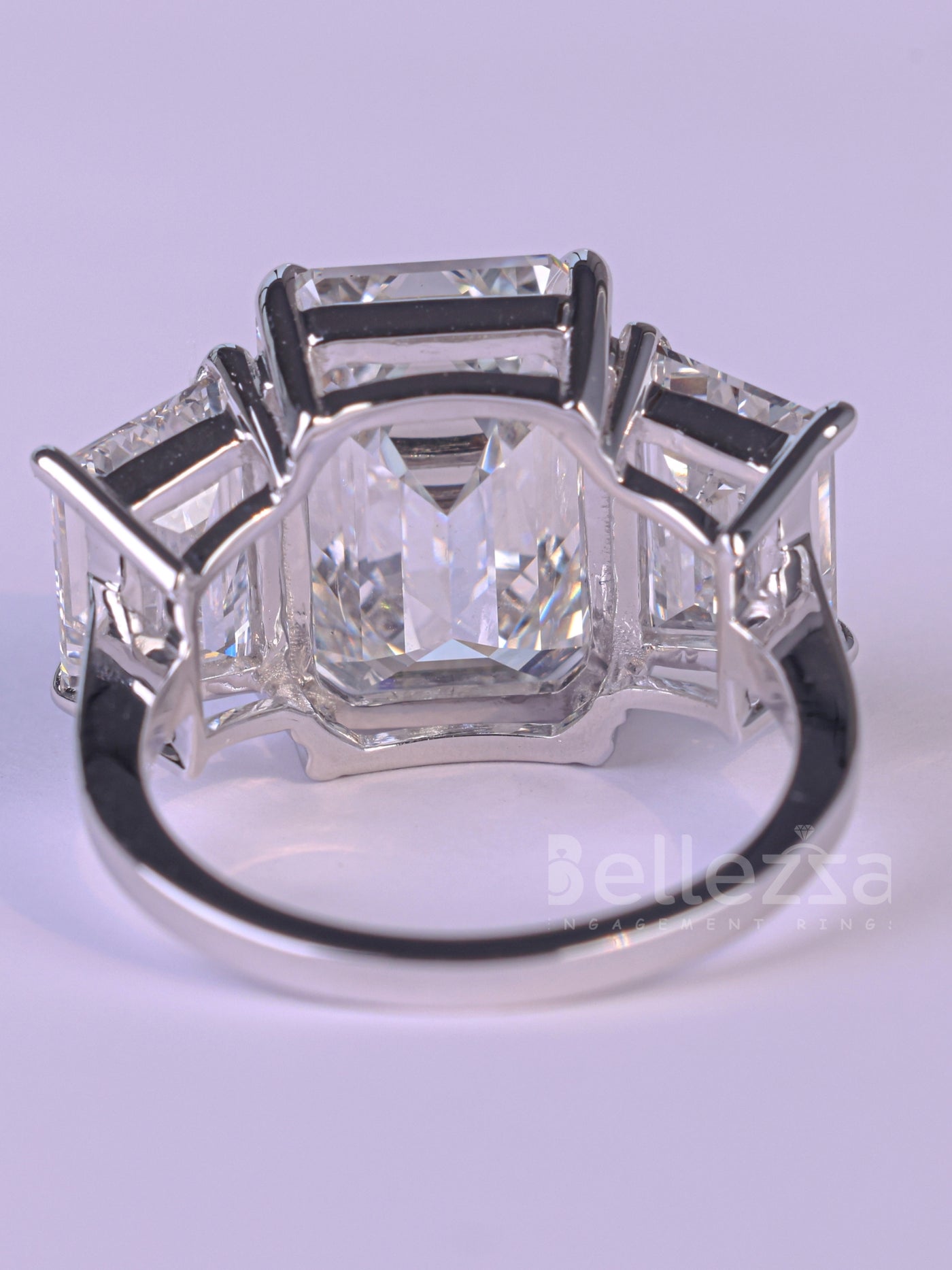 3.0CT Emerald Cut Three Stone Moissanite Engagement Ring