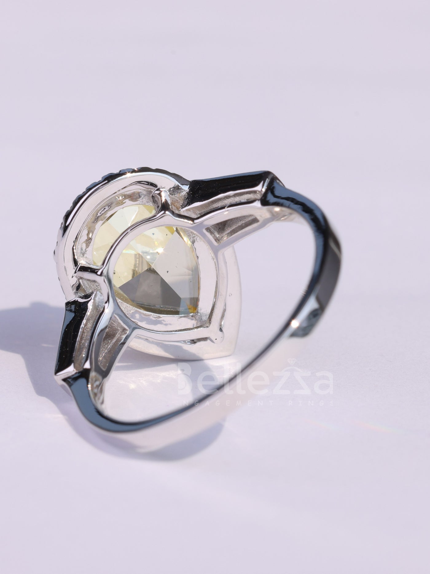 4.0CT Yellow Pear Cut Halo Set Three Stone Moissanite Engagement Ring