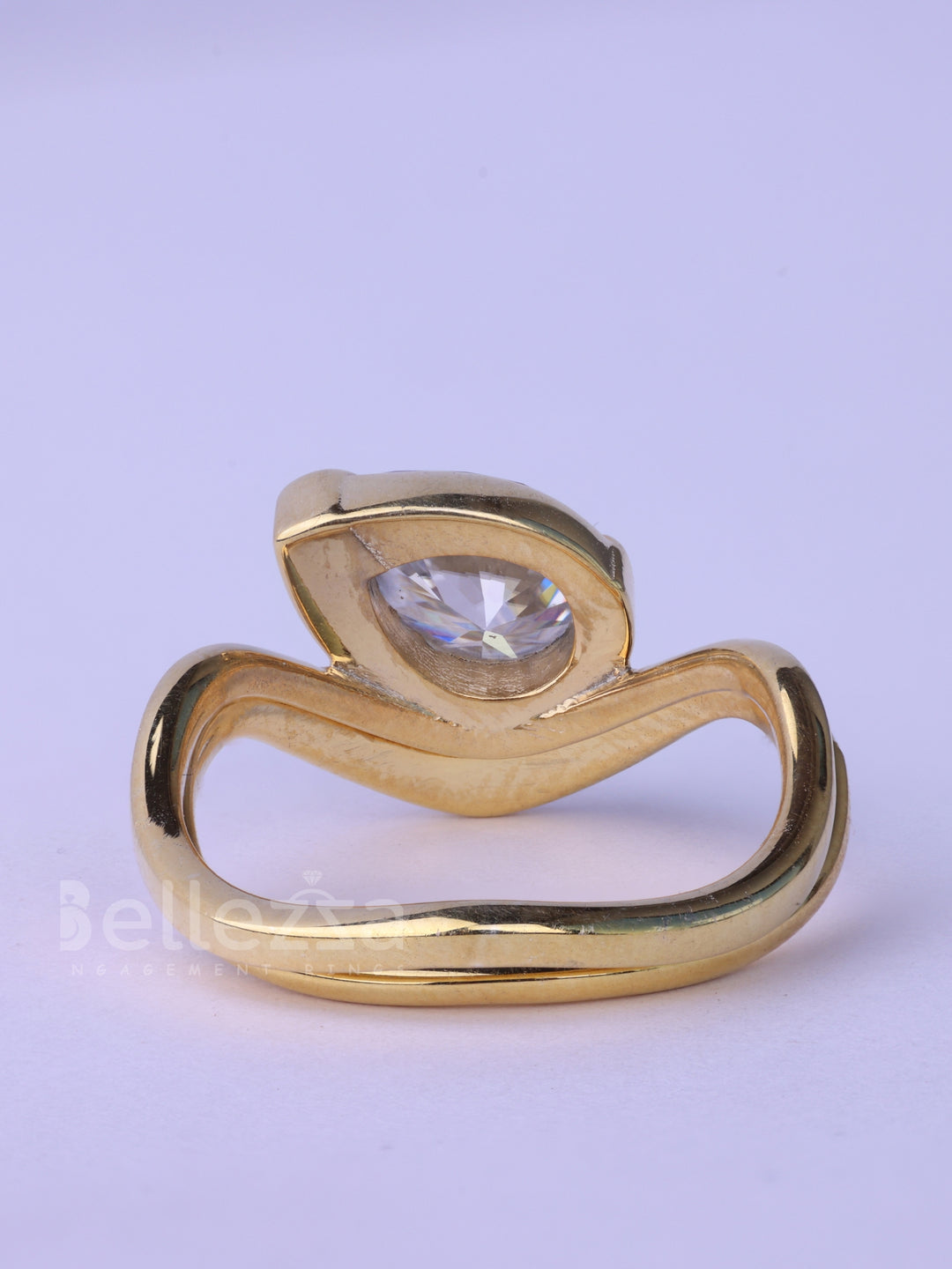 Unique Pear Cut Diamond Curved Moissanite Engagement Ring Set