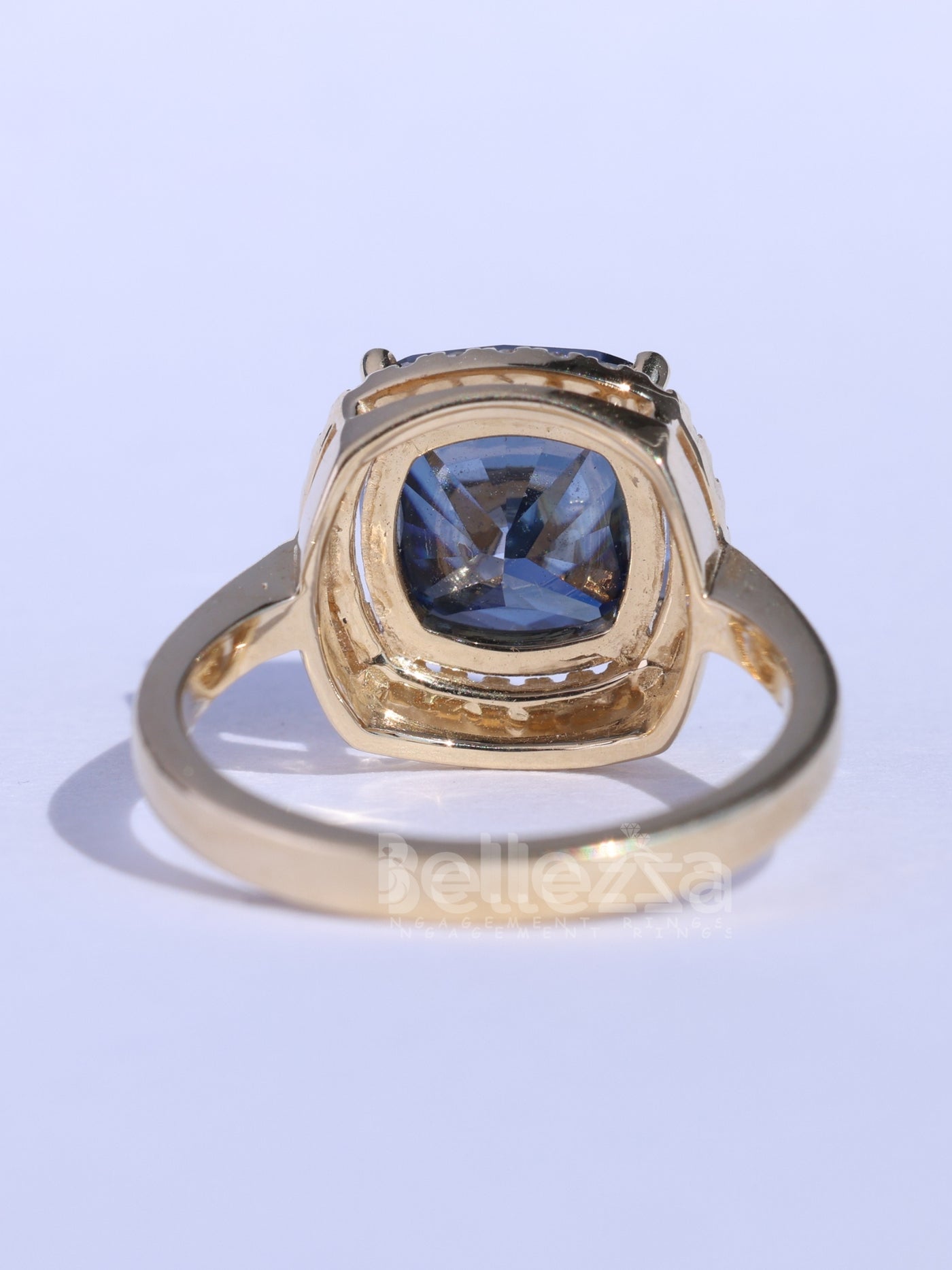 2.0CT Cushion Cut Sapphire Gemstone Halo Engagement Ring