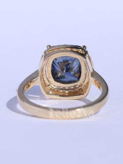 2.0CT Cushion Cut Sapphire Gemstone Halo Engagement Ring