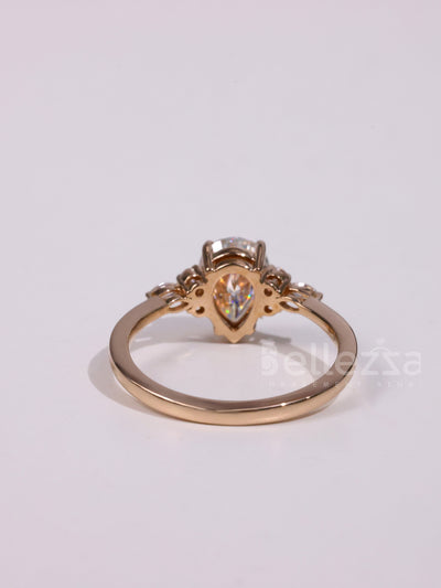 1.0CT Pear Cut Diamond Cluster Moissanite Engagement Ring