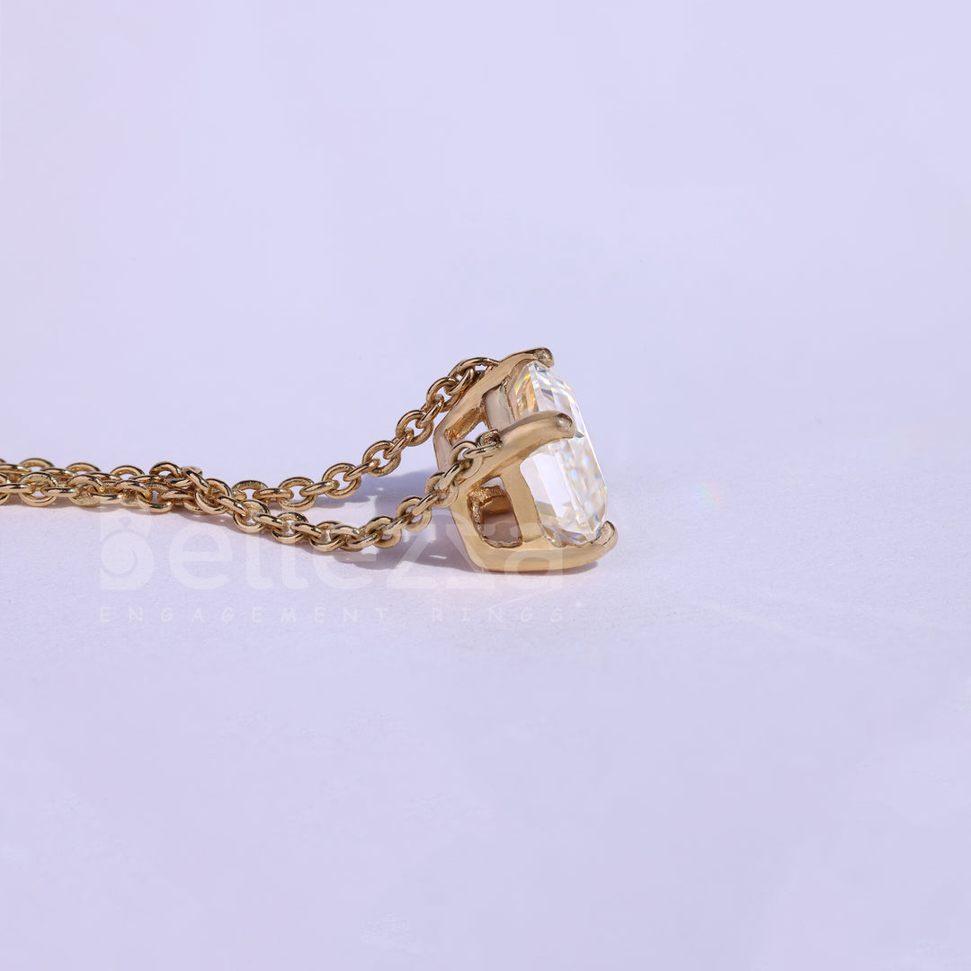 East West Emerald Diamond Moissanite Solitaire Necklace - Ready to Ship