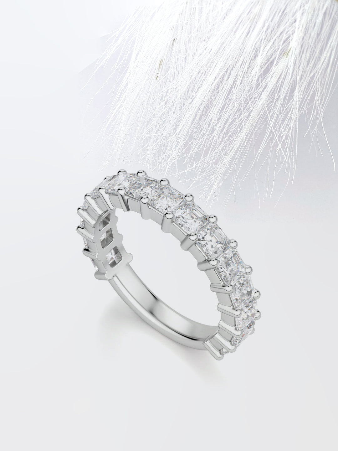 Asscher Cut Semi Eternity (3\4) Diamond Wedding Band For Her