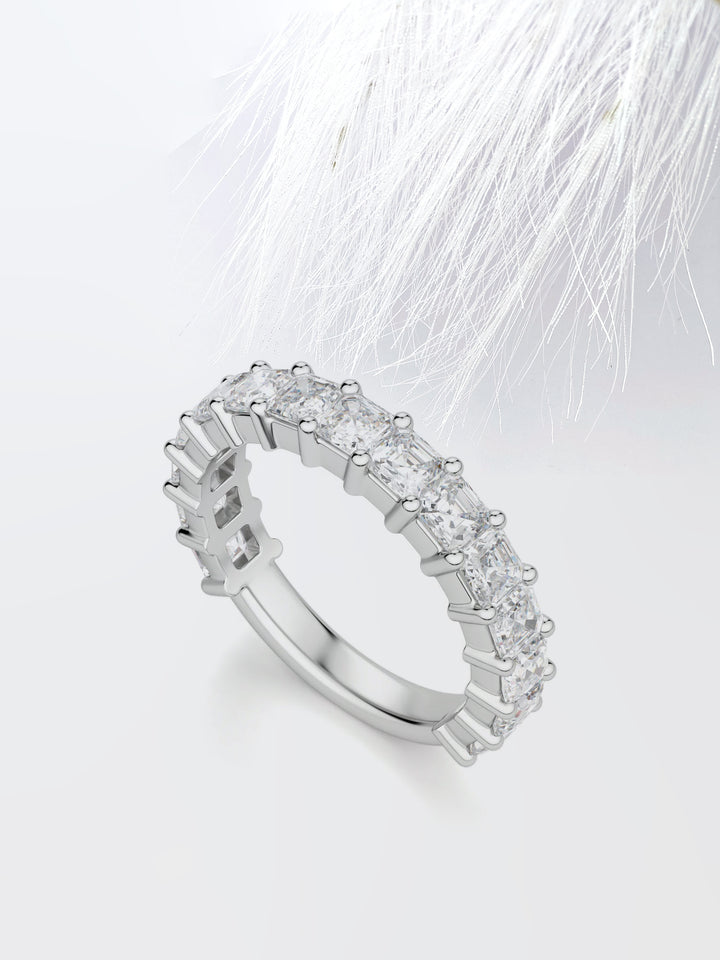Asscher Cut Semi Eternity (3\4) Diamond Wedding Band For Her