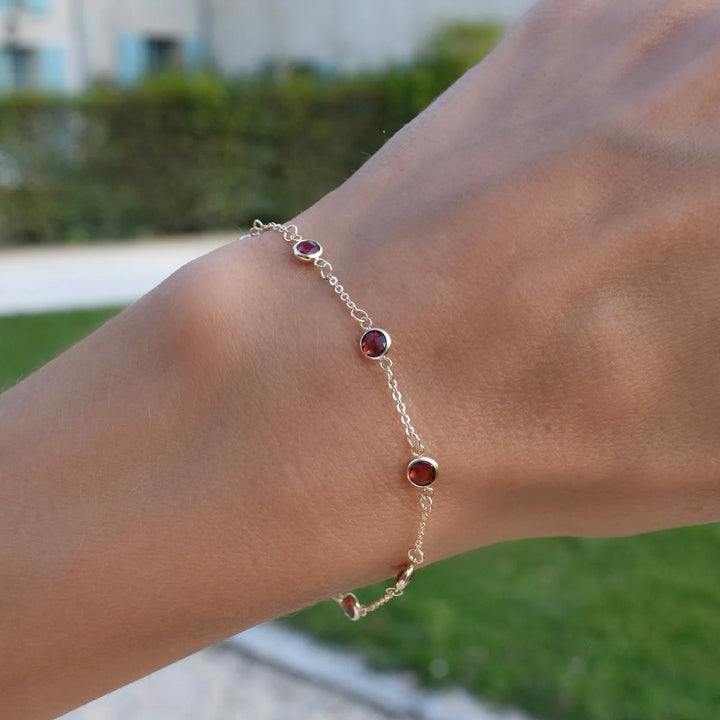 1.75 TCW Round Cut Garnet Moissanite January Birthstone Bracelets