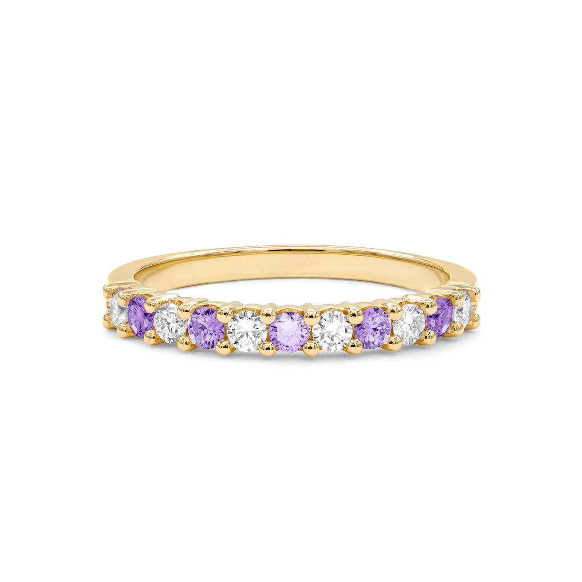 1.30TCW Round Amethyst Moissanite February Birthstone Wedding Band
