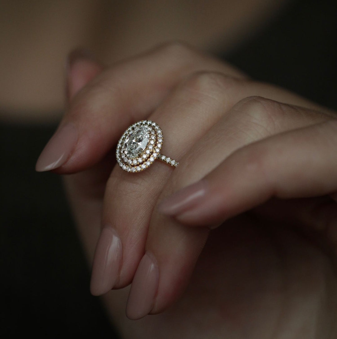 1.0 CT-3.0 CT Oval Double Halo  Lab Grown Diamond Engagement Ring