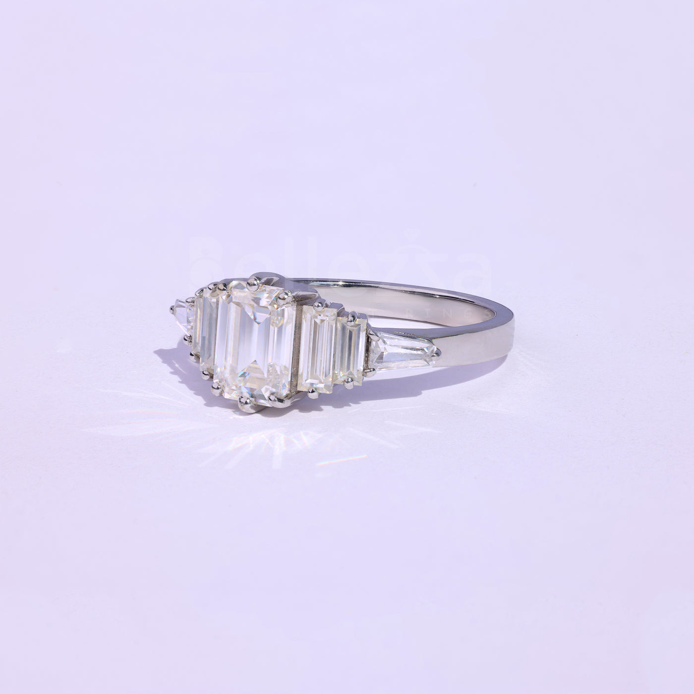 1.0CT Emerald Cut Cluster Moissanite Engagement Ring - Ready to ship