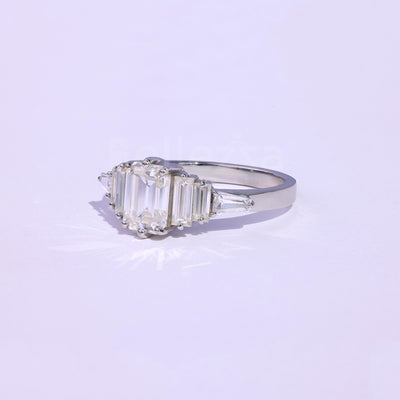 1.0CT Emerald Cut Cluster Moissanite Engagement Ring - Ready to ship