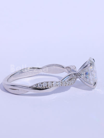1.0CT Oval Cut Twisted Pave Setting Moissanite Engagement Ring
