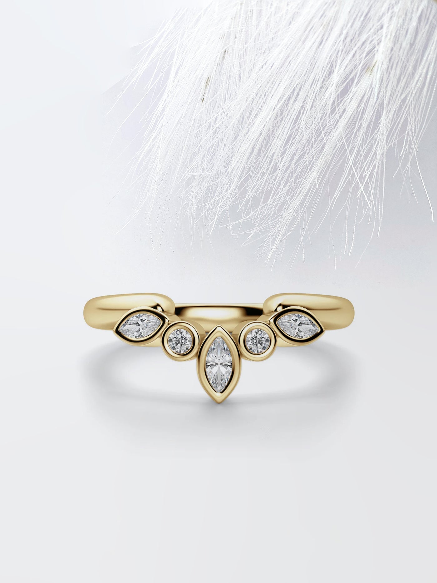 Round & Marquise Cut Curved Diamond Wedding Band For Women