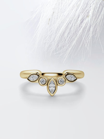 Round & Marquise Cut Curved Diamond Wedding Band For Women