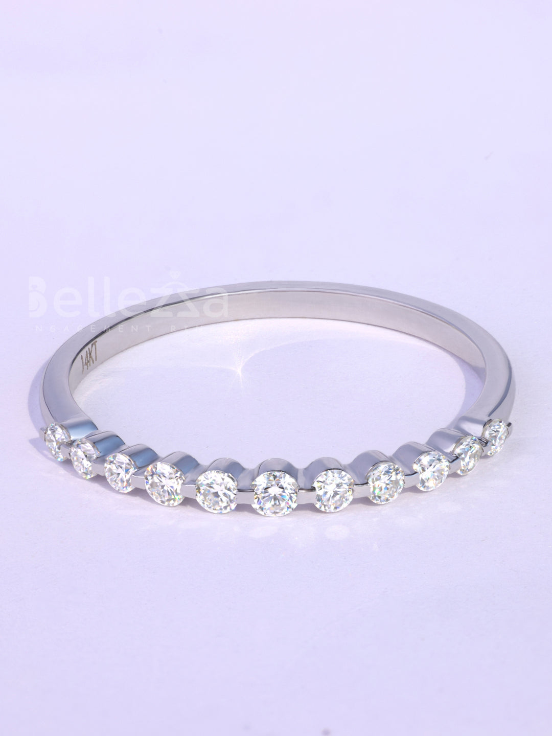 Round Cut Half Eternity Moissanite Wedding Band For Her