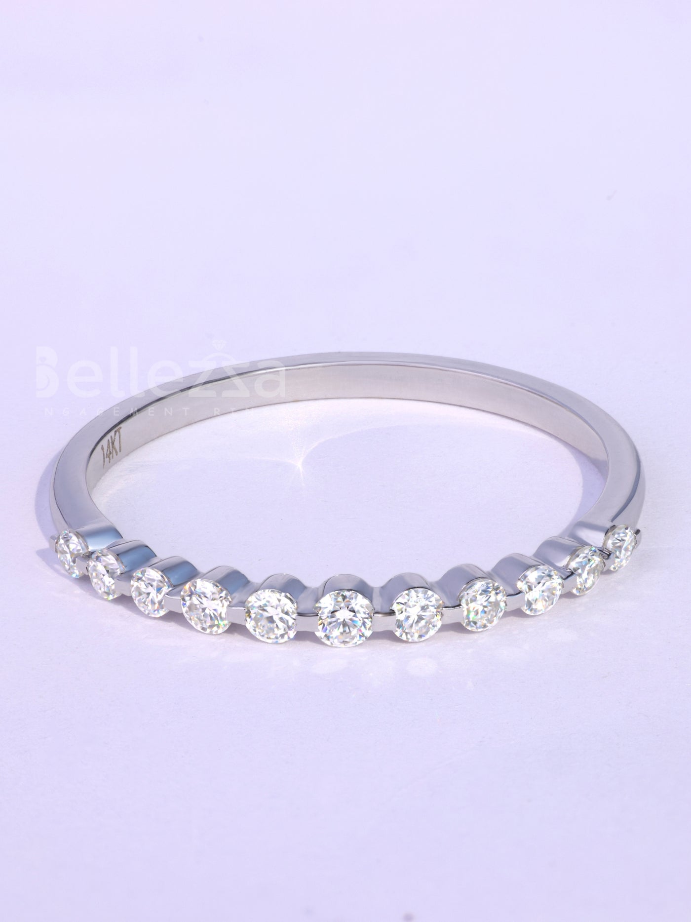 Round Cut Half Eternity Moissanite Wedding Band For Her