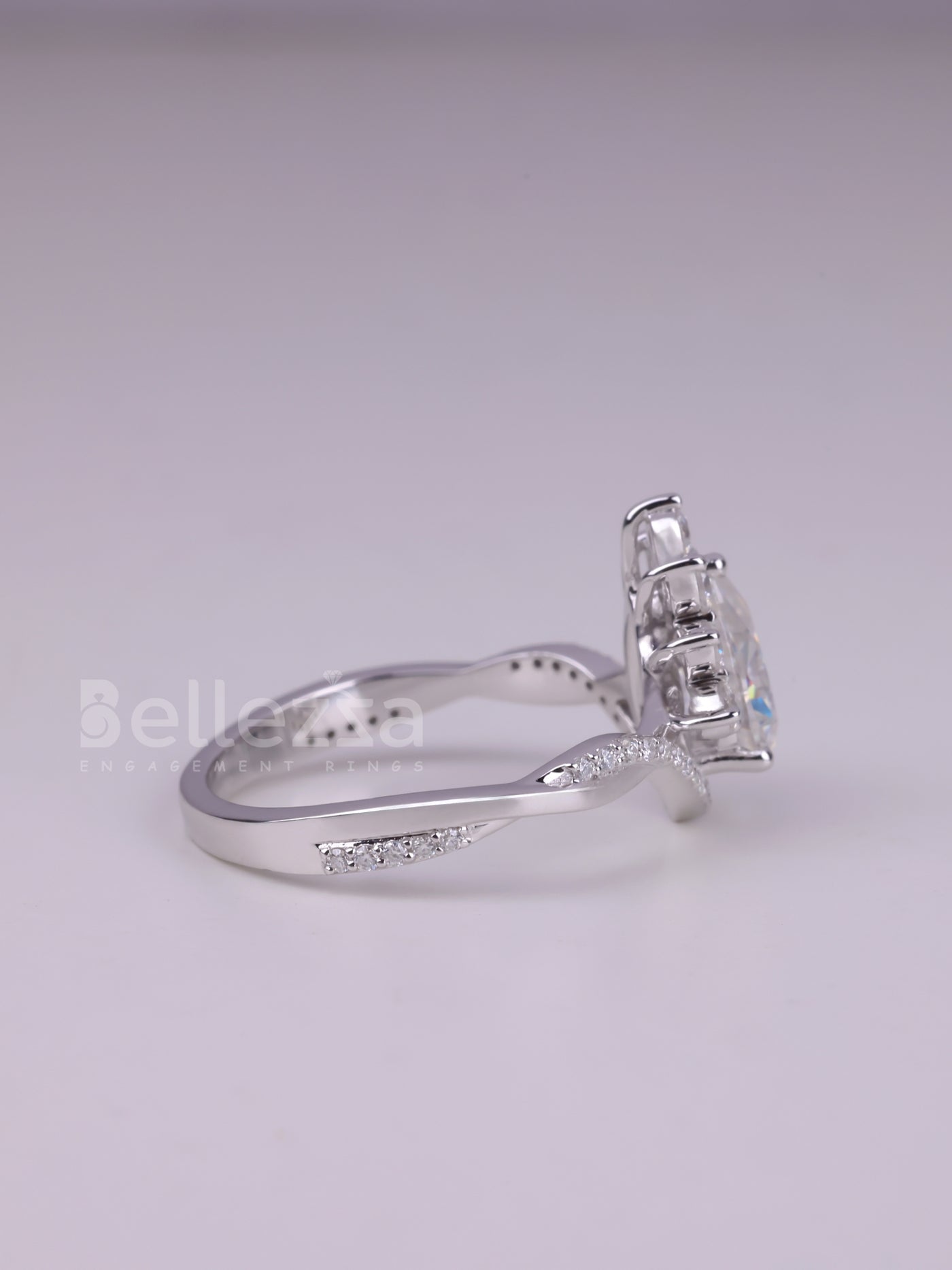 1.50CT Pear Cut Curved Moissanite Cluster Engagement Ring