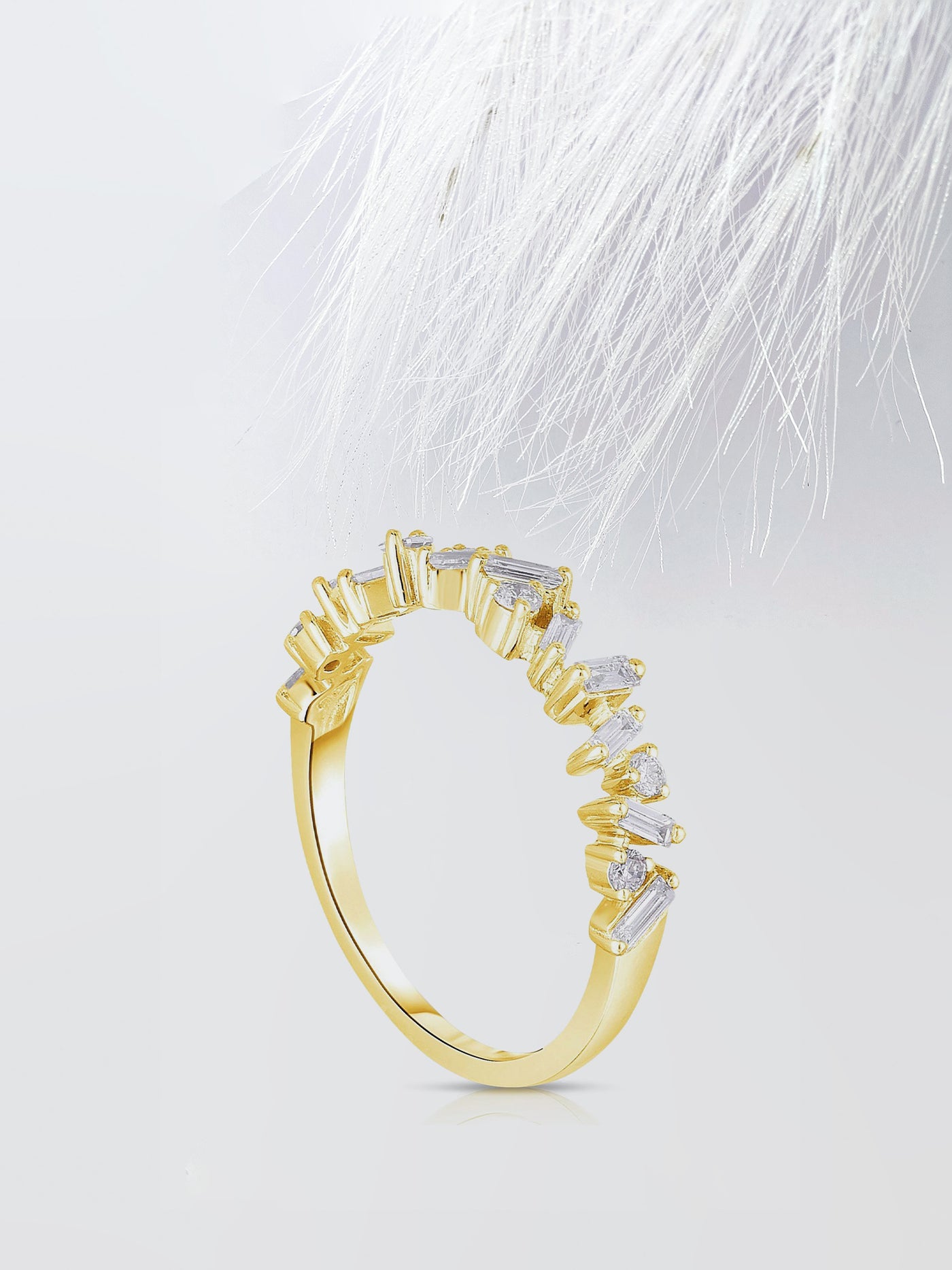 Round & Baguette Cut Cluster Diamond Wedding Band For Women