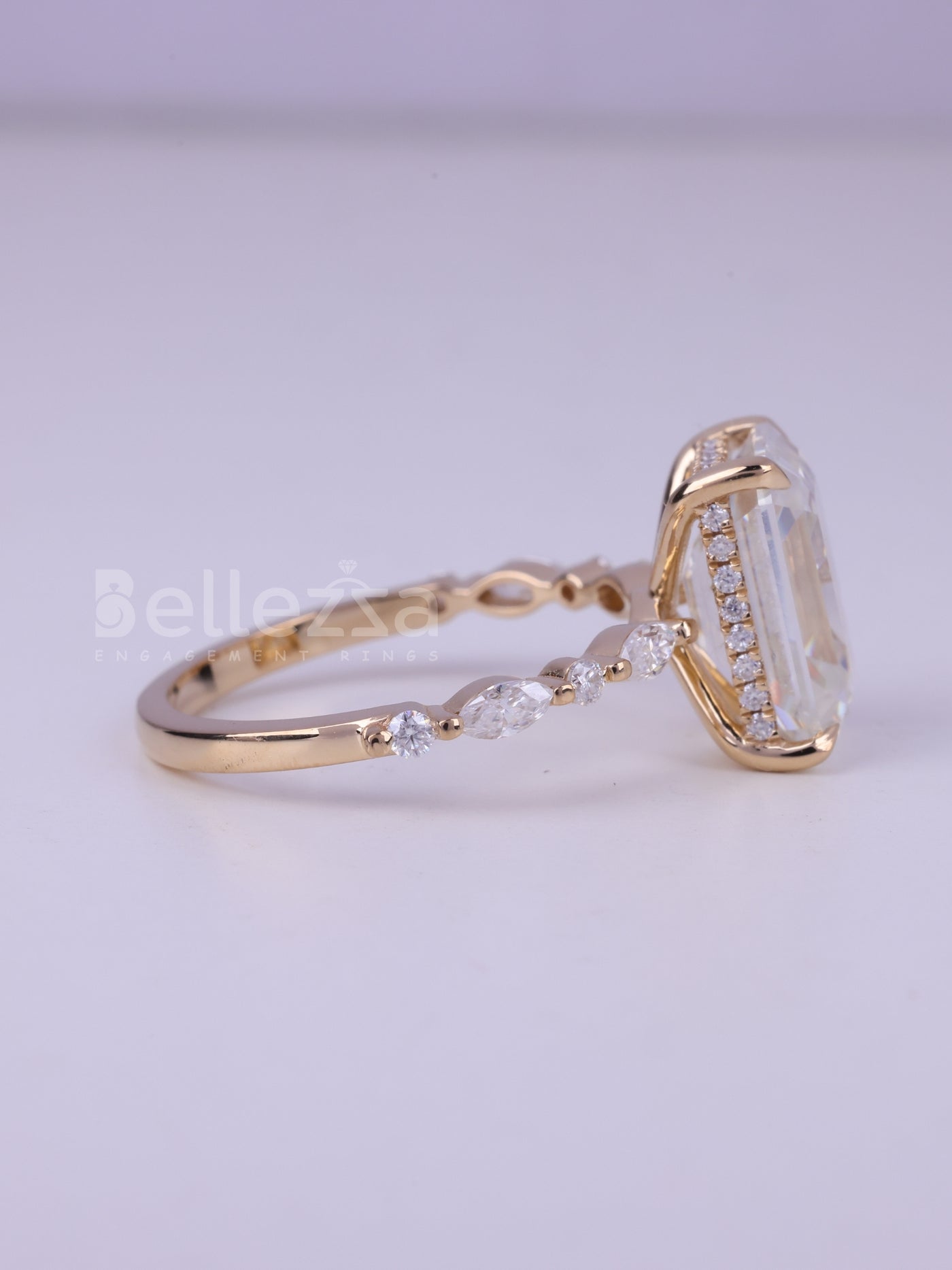 2.0CT Emerald Cut Pave Setting Unique Engagement Ring