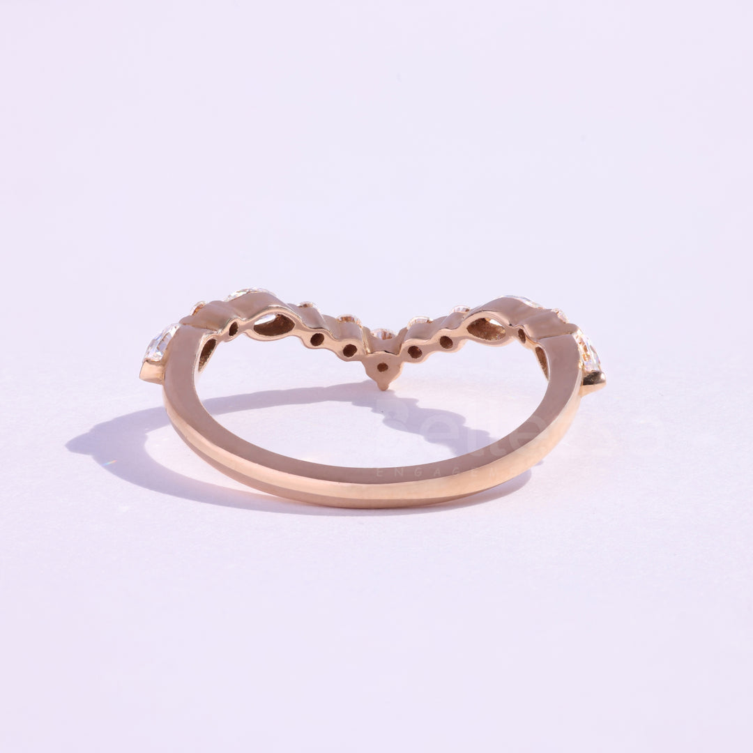 Marquise & Round Cut Curved Wedding Band - Ready to Ship