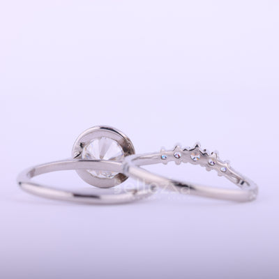1.50CT ROund Cut Bezel Setting Curved Moissanite Bridal Ring Set
