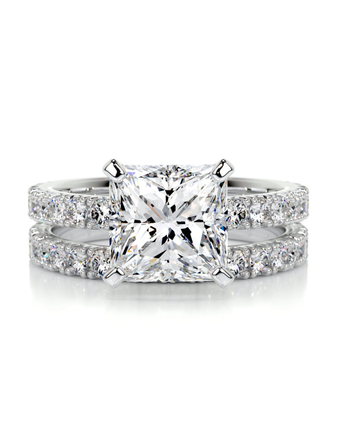 2.0 CT Princess Solitaire & Pave Setting F-VS CVD Diamond Bridal Set