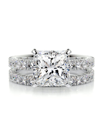 2.0 CT Princess Solitaire & Pave Setting F-VS CVD Diamond Bridal Set