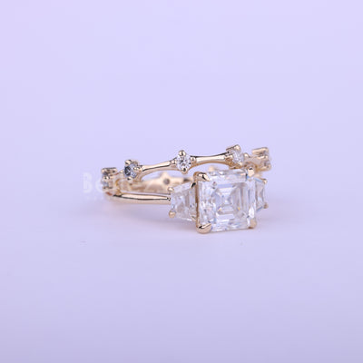 1.0CT Asscher Cut Three Stone Moissanite Bridal Ring Set