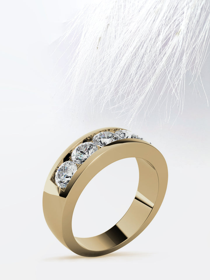 Round Cut Five Stone With Channel Row Moissanite Men's Diamond Wedding Band