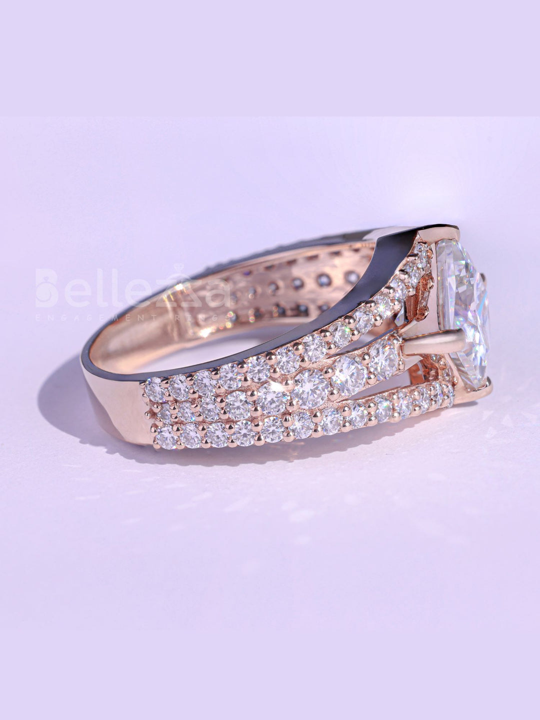 1.0CT Princess Cut Cluster Diamond Moissanite Engagement Ring