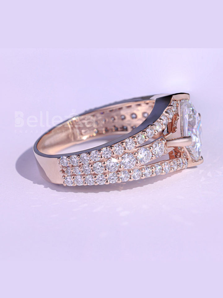1.0CT Princess Cut Cluster Diamond Moissanite Engagement Ring