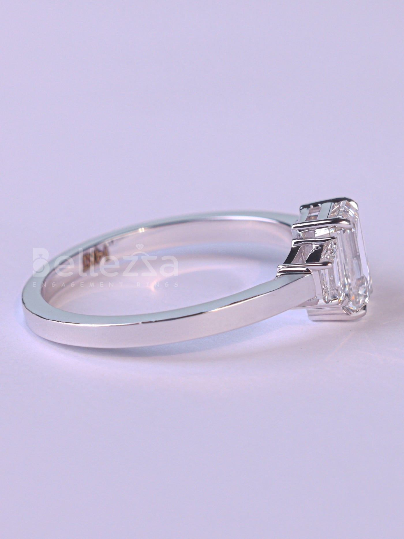 2.0CT Emerald Cut Diamond Three Stone Moissanite Engagement Ring