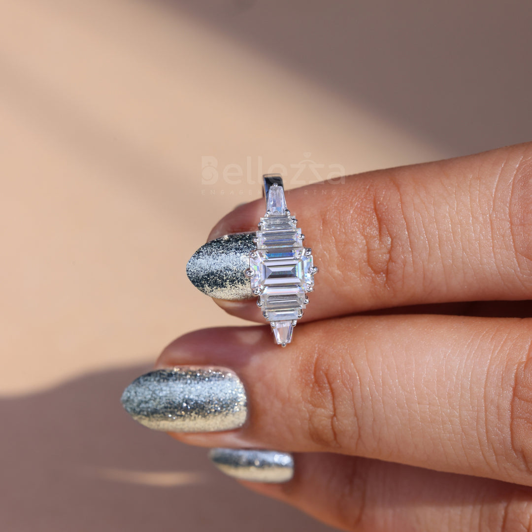 1.0CT Emerald Cut Cluster Moissanite Engagement Ring - Ready to ship
