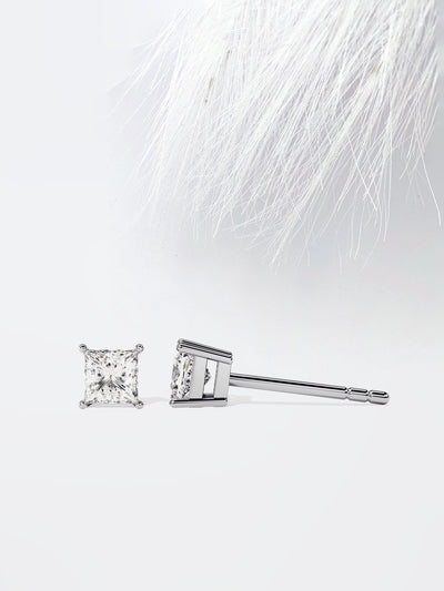 Princess Cut Solitaire Moissanite Stud Diamond Earrings For Women