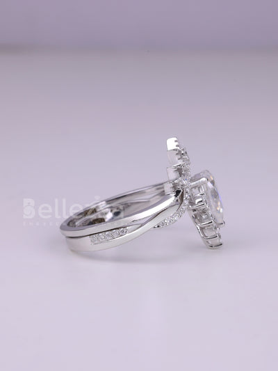 1.50CT Pear Cut Cluster Diamond Moissanite Bridal Ring Set