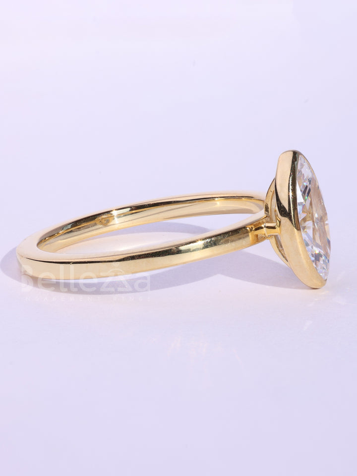1.0CT Marquise Cut Bezel Setting Moissanite Engagement Ring