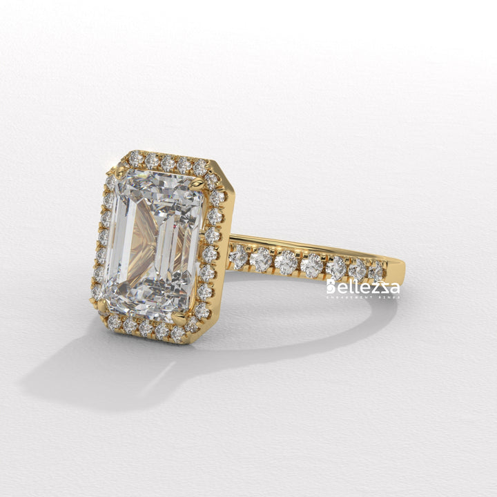 1.50-2.0CT Emerald Cut Halo Pave Setting CVD Diamond Engagement Ring