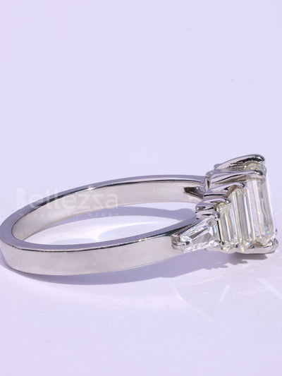 Emerald Cut Cluster Diamond Moissanite Engagement Ring