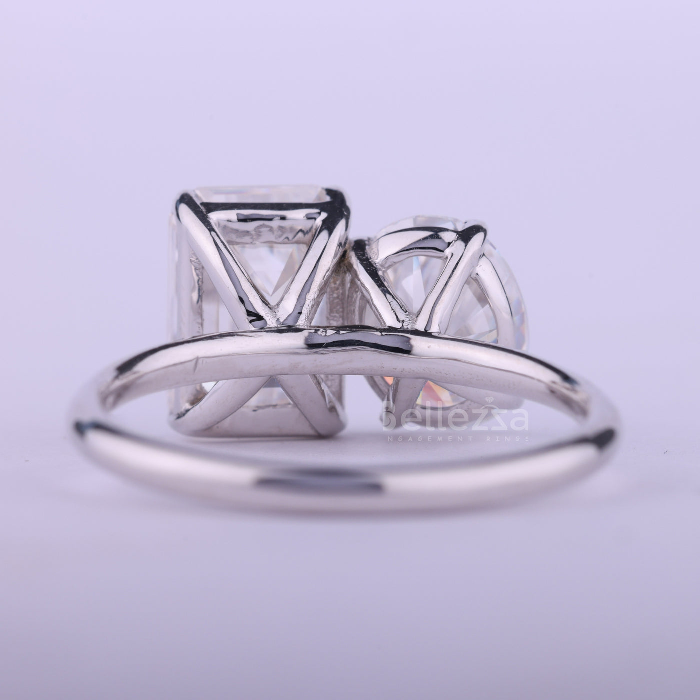 1.50CT Emerald & Oval Cut Diamond Moissanite Toi Et Moi Engagement Ring