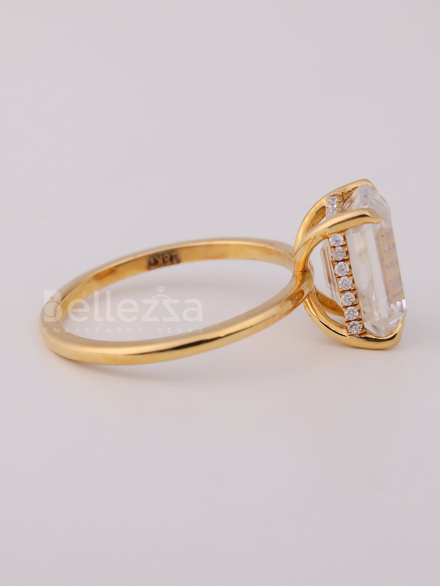 2.0CT Emerald Cut Diamond Hidden Halo Moissanite Engagement Ring