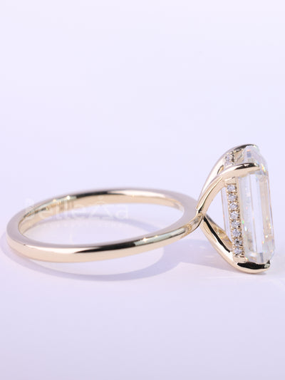 1.50CT Elongated Emerald Cut Hidden Halo Engagement Ring
