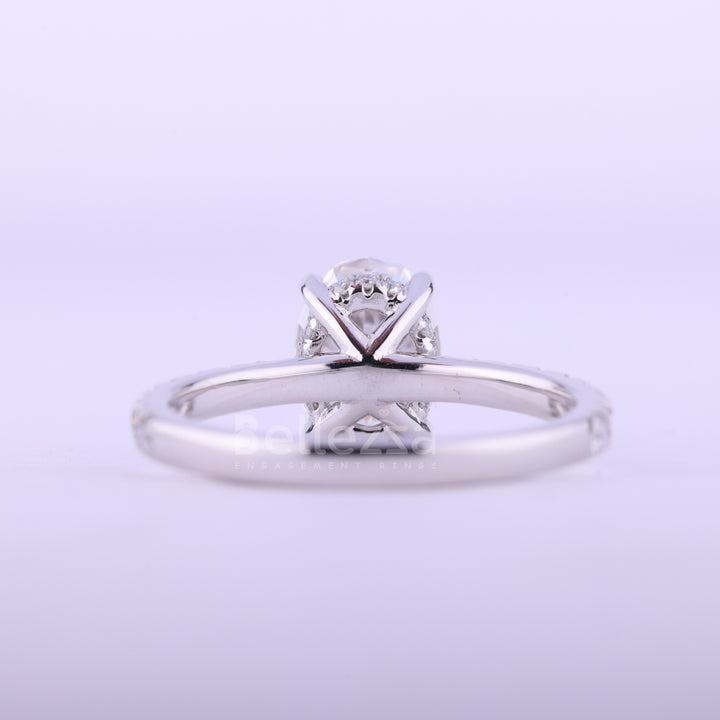 1.0CT Oval Cut Pave Setting Moissanite Engagement Ring