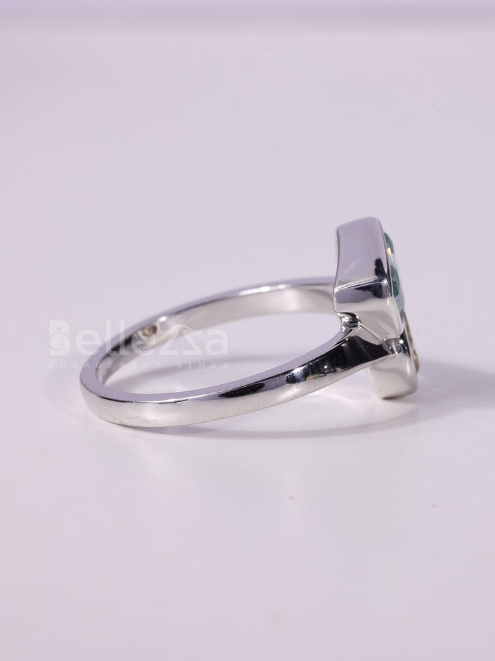 1.0CTW Radiant & Pear Cut Color Diamond Toi Et Moi Engagement Ring