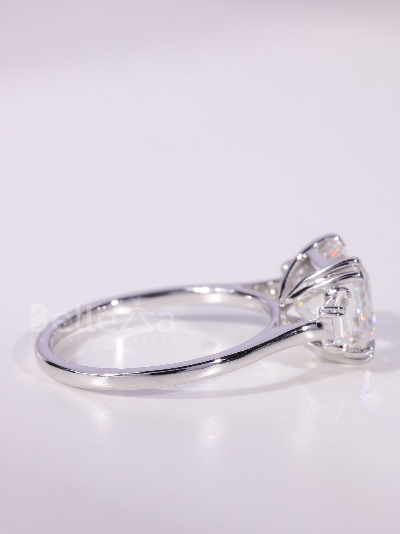 2.0CT-4.0CT Asscher Cut Three Stone Moissanite Engagement Ring