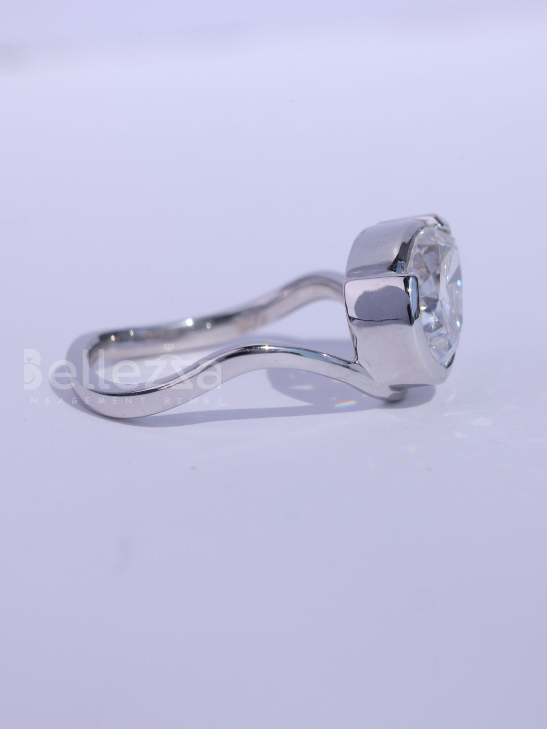 1.50CT Pear Cut Bezel Setting Curved Moissanite Engagement Ring